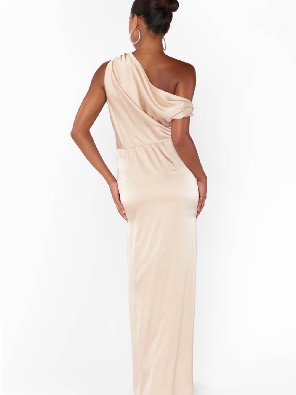 Show Me Your MuMu One-Shoulder Josie Satin Gown in Champagne Gold - Picture 5 of 13